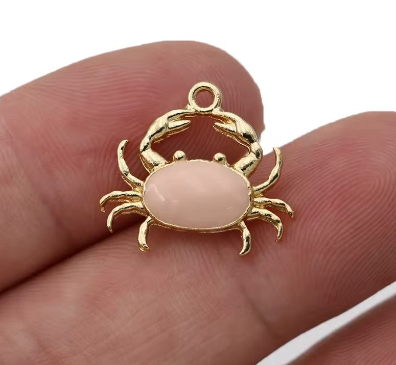 Enamel Gold Crab Charm Pendant