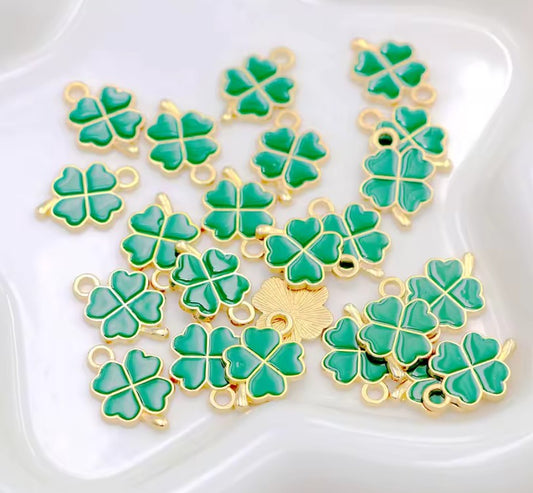 Gold Plated Green Clover Charm 5 Pieces