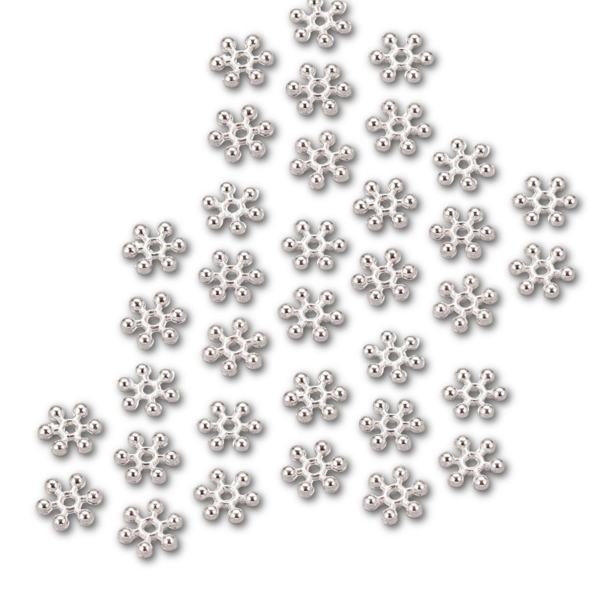 Silver Plated Snowflake Spacer Beads – 8.5mm – Pack of 100