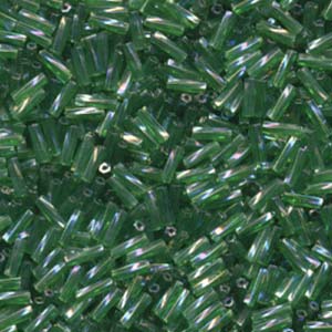 6x2mm Twisted Miyuki Bugle Beads 10g – Transparent Green AB