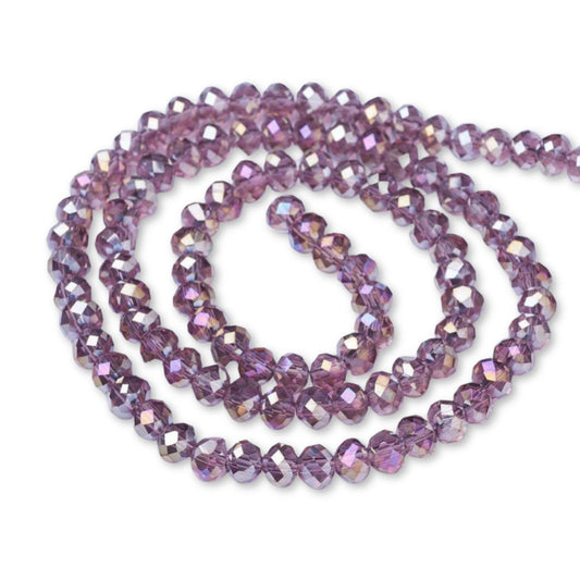 6x5mm Crystal Rondelle Bead Strand – Approx 60 Beads – Pale Amethyst AB