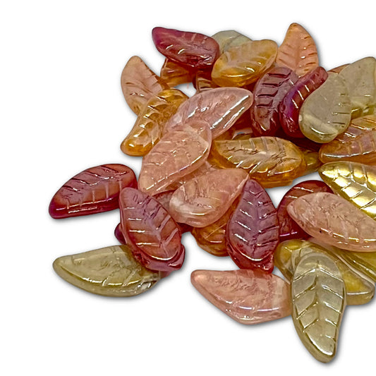 Indian Glass Leaf Bead Mix 18x8mm - Approx 40 - Autumn