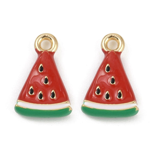 Gold Plated Enamel Watermelon Charm - Double Sided - 15x10mm - Pack of 2