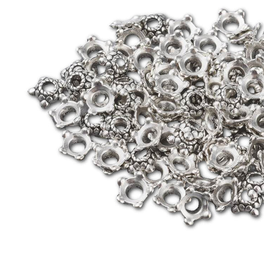 Antique Silver Bali Style Bead Cap 6mm - Pack of 30