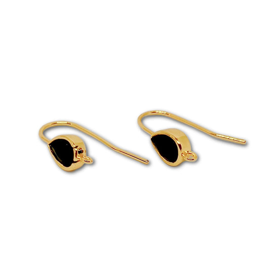 18k Gold Plated Crystal Drop Shepherd Hook - Jet Black - Priced Per Pair