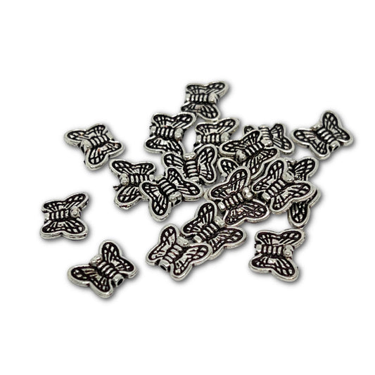 Silver Plated Butterfly Beads - 9x10mm - Pack of 20