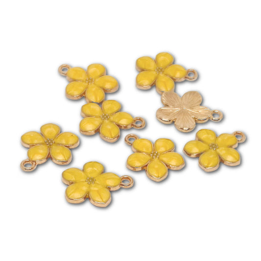 Gold Plated Enamel Flower Charms 17x14mm - Pack of 2 - Cowslip Yellow