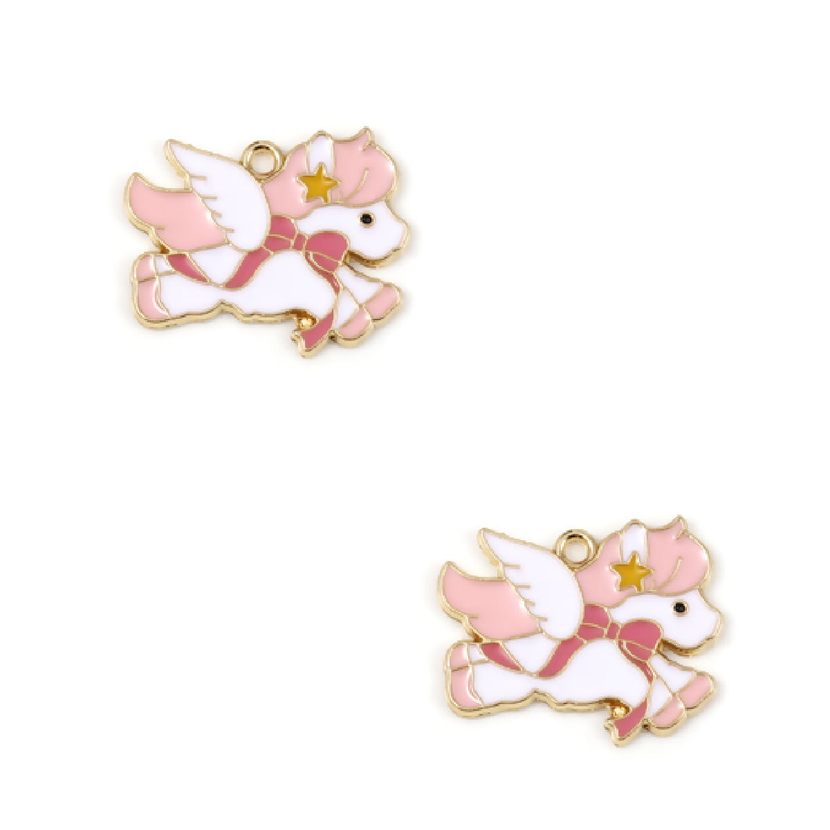 Gold Plated Enamel Cute Flying Pony Charm 26x22mm – Pack of 2