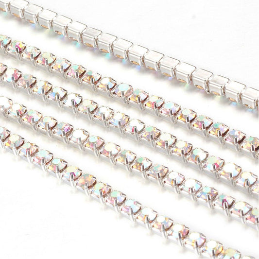 2.8mm Silver Plated Cup Chain – Crystal AB – 1m Length