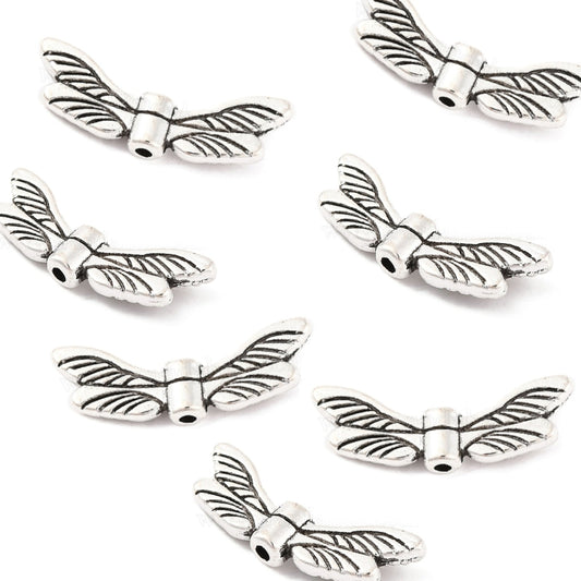 Silver Dragonfly Wings Bead Charm 20x7mm – Pack of 10