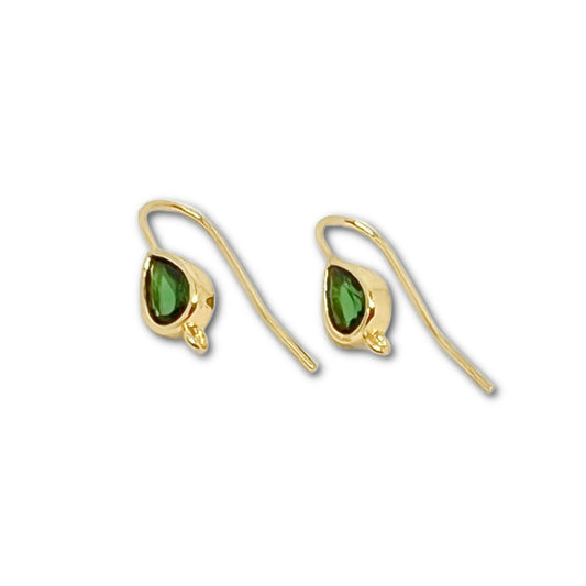18k Gold Plated Crystal Drop Shepherd Hook - Emerald - Priced Per Pair