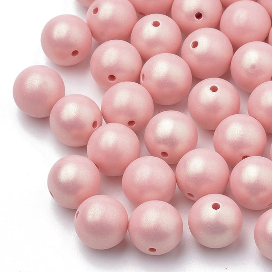 8mm Acrylic Shimmer Pearl Beads - Pack of 50 - Pastel Coral Pink