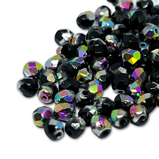 3mm Czech Fire Polish – 23980/28101 Jet Vitrail  x 100