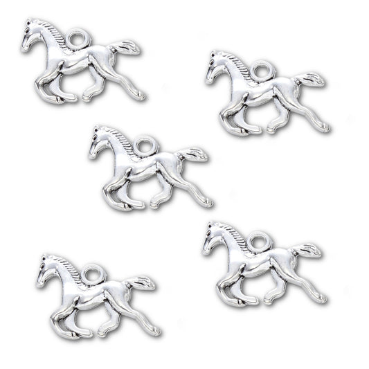 Silver Plated Galloping Horse Charm 15x18mm - Pack of 5