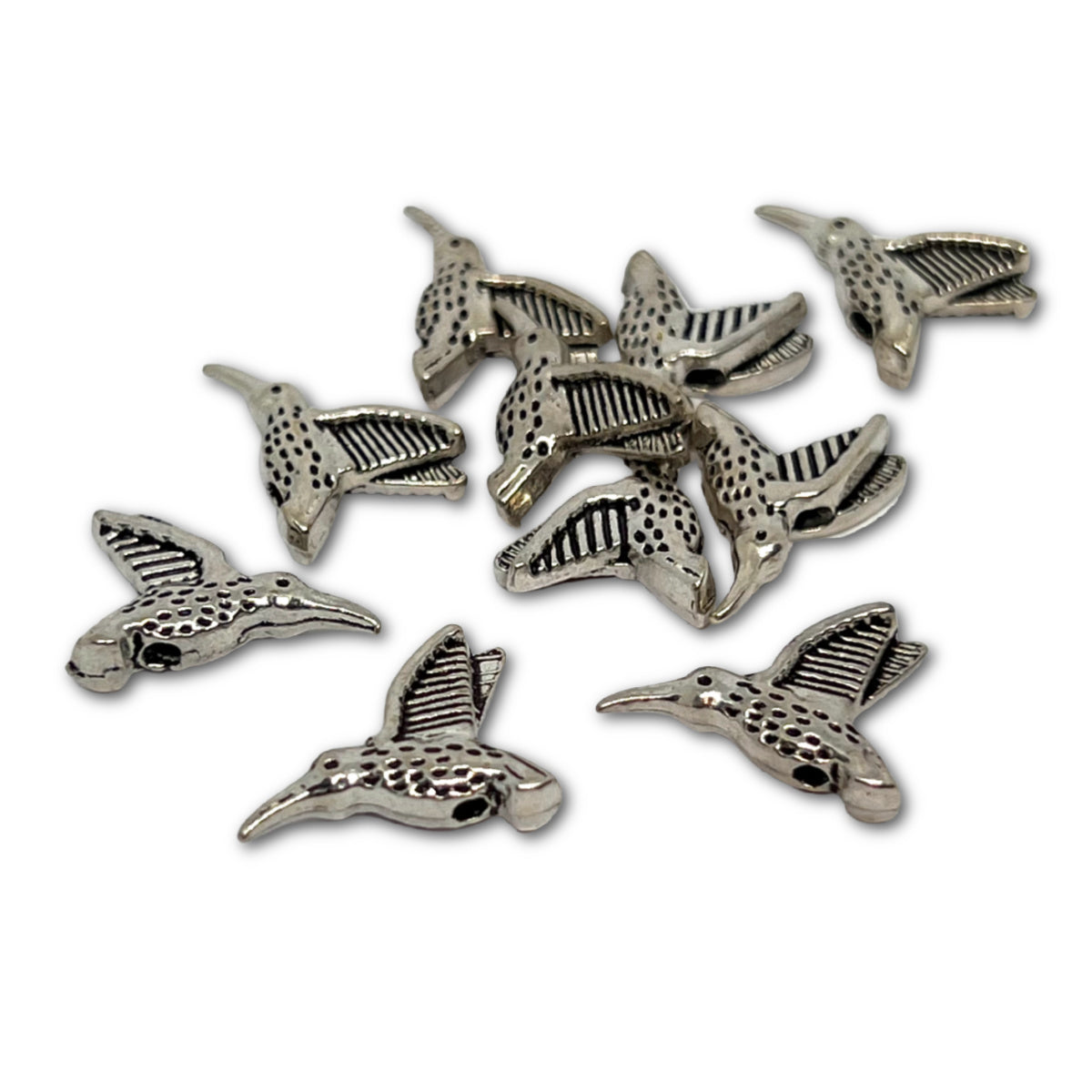 Silver Plated HummingBird Beads - 15x10mm - Pack of 10