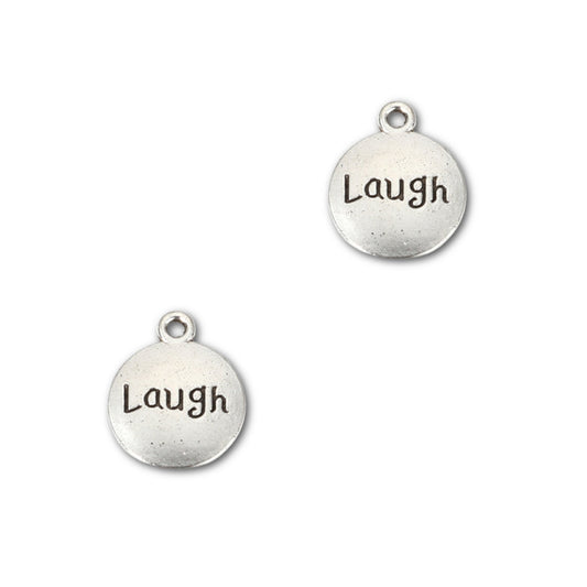 Antique Silver Message Charm 17x14mm - Laugh - Pack of 2