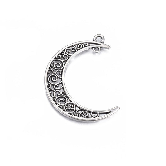 Antique Silver Moon Connector 40mm