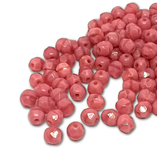 4mm Czech Fire Polish – 74020 - Opaque Pink x 100