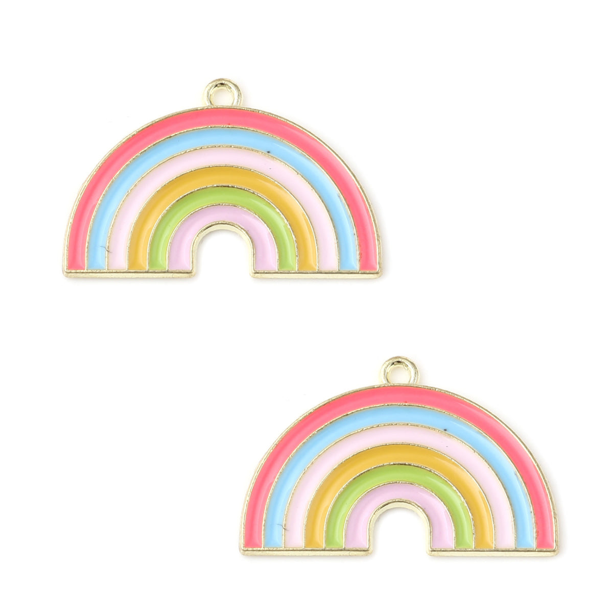 Gold Plated Enamel Pastel Rainbow Pendant 31x20mm - Pack of 2