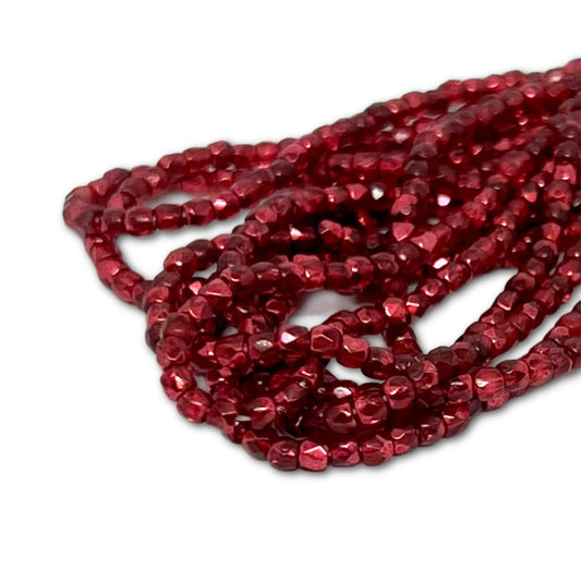 2mm True2 Firepolish Beads - Strand of Approx 150 - Pomegranate Metallic Ice