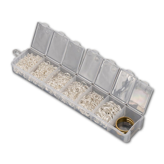 Silver Plated Mixed Jump Ring Box with Jump Ring Opener 4-10mm - Approx 1400 Rings