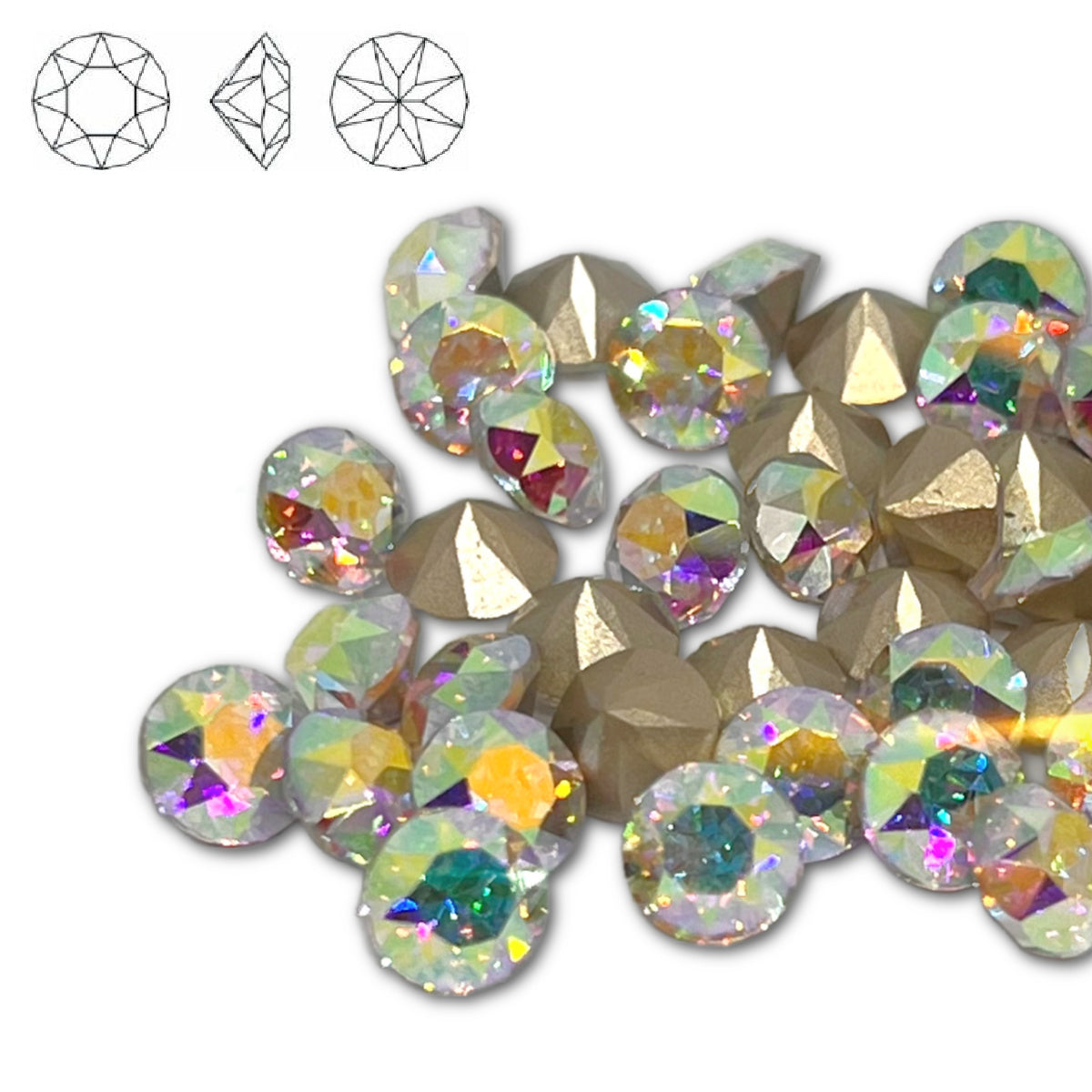 Aurora Pointy Back Chaton (C1028) SS39 – 8mm – Crystal AB – Pack of 2