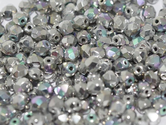 4mm Czech Fire Polish – 98553 - Crystal Glittery Silver x 100