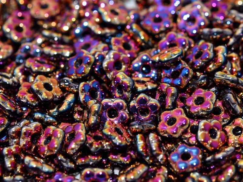 5mm Czech Glass Flower Beads - Pack of 50 - Jet Full Sliperit