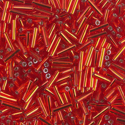 6mm Miyuki Bugle Beads 10g – Silver Lined Flame Red - 10