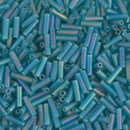 3mm Miyuki Bugle Beads (Size #1) - 7g Bag - Matted Transparent Teal AB 2405FR