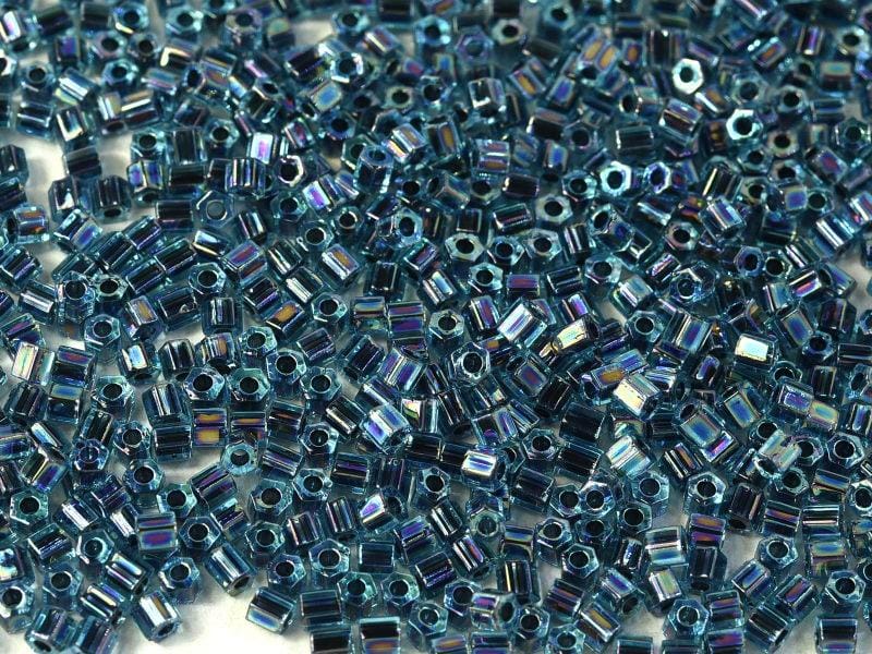 Miyuki Hex Cut 8/0 - 10g Bag – Blue Lined Aqua AB